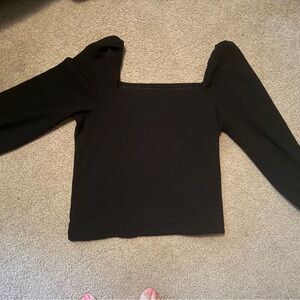 Black Square Neck Long Sleeve Top